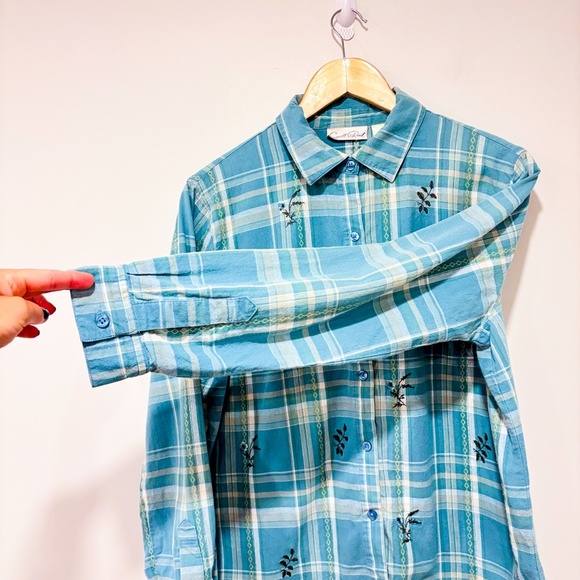 CAROLL REED Vintage green plaid shirt with embroidered leaves - Picture 3 of 9